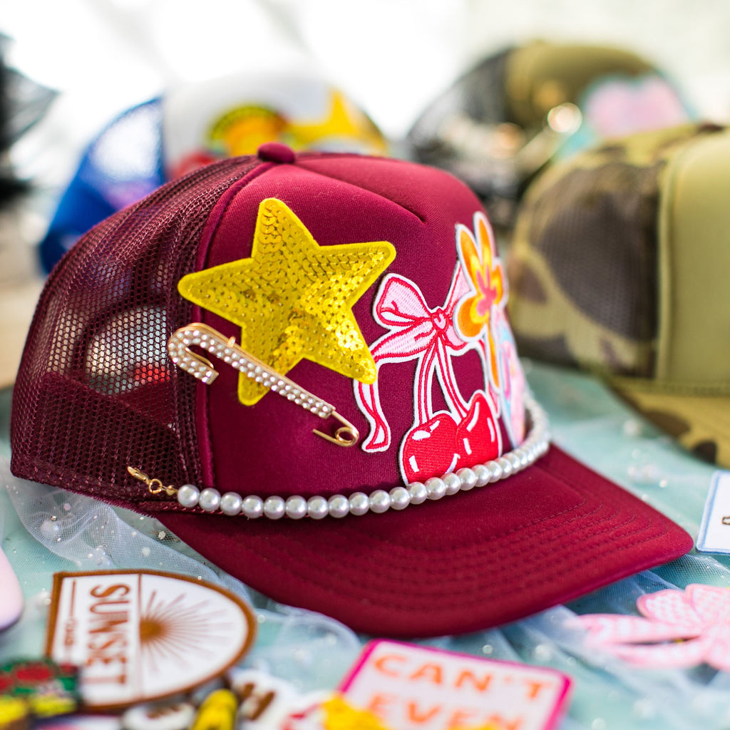 Colorful hats with decorative elements on a table