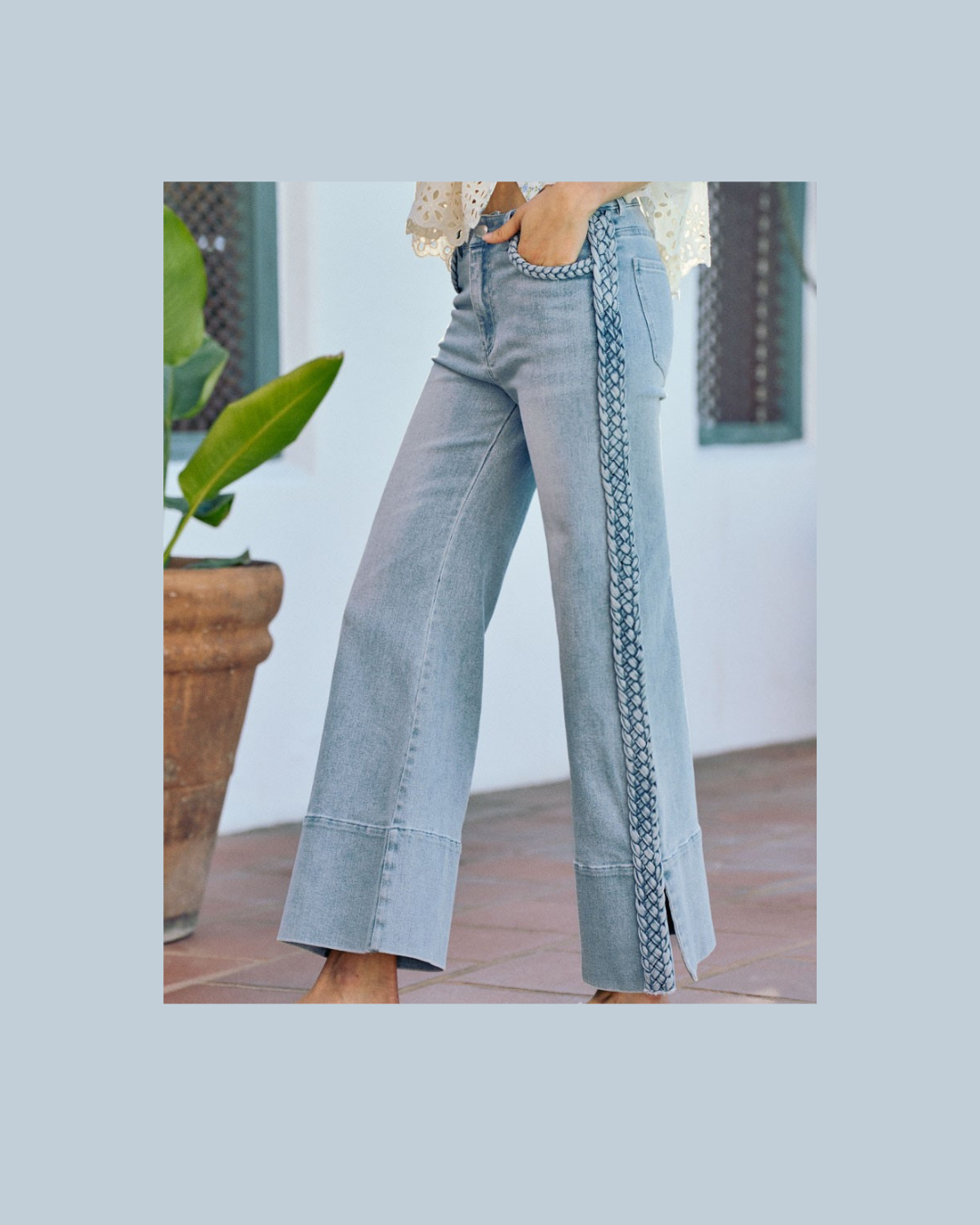 The Braided Jeans long line split cuff stretch denim