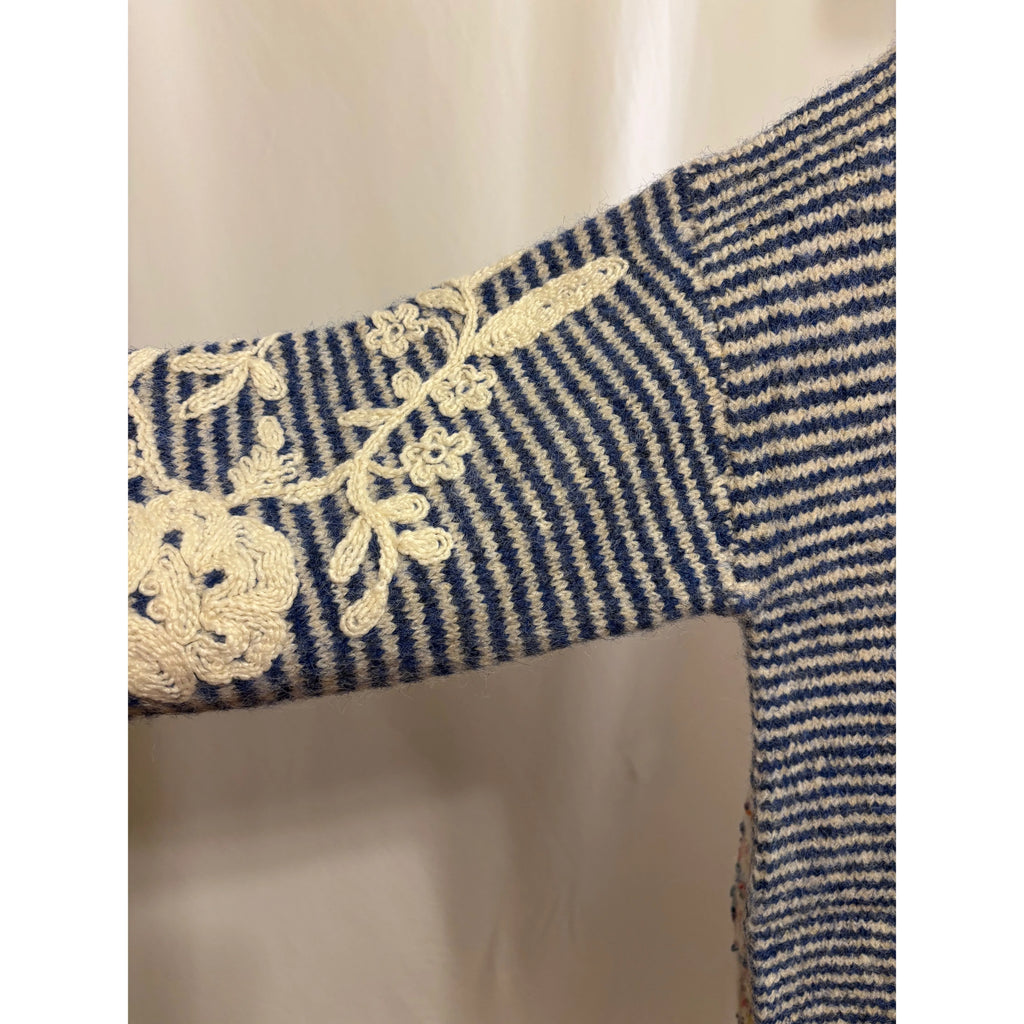 Mia Striped Wool Blend Sweater with Embroidered Sleeves